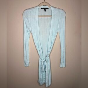 WHBM Soft Ribbed Cable‎ Knit Longline Open Front Tie Waist Contemporary Cardigan